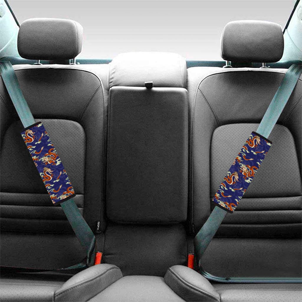 Orange Japanese Dragon Pattern Print Car Seat Belt Covers