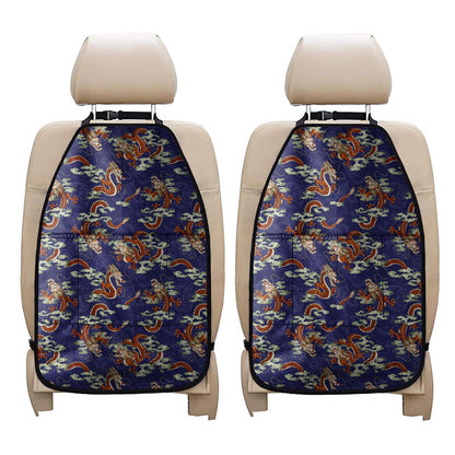 Orange Japanese Dragon Pattern Print Car Seat Organizers