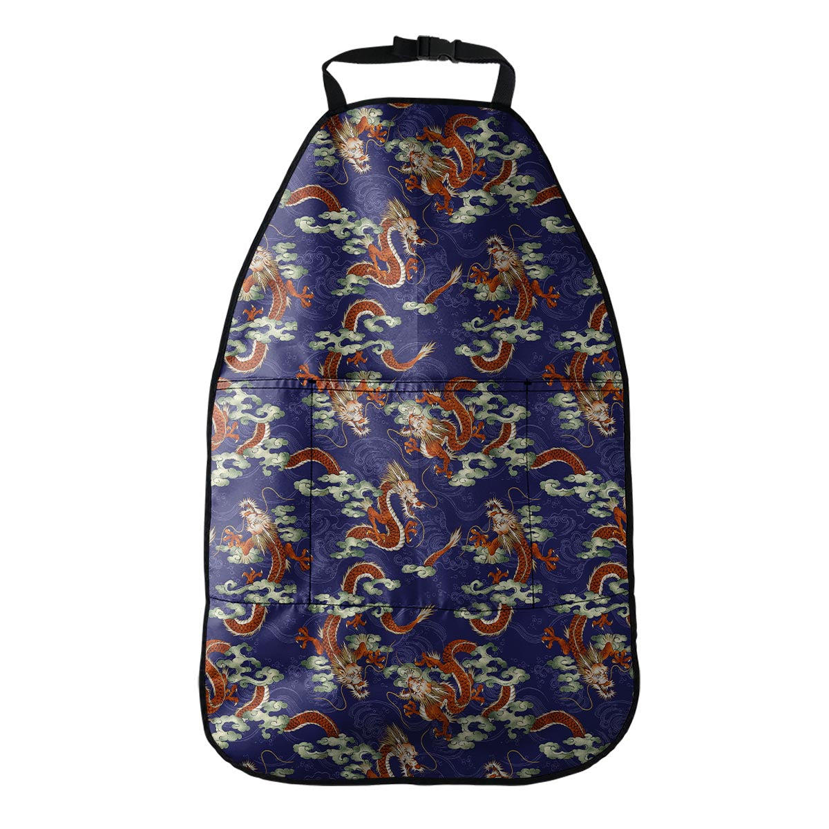 Orange Japanese Dragon Pattern Print Car Seat Organizers