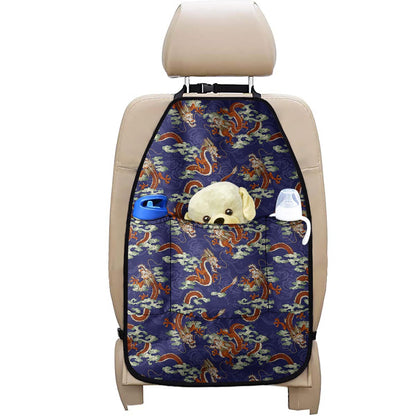 Orange Japanese Dragon Pattern Print Car Seat Organizers