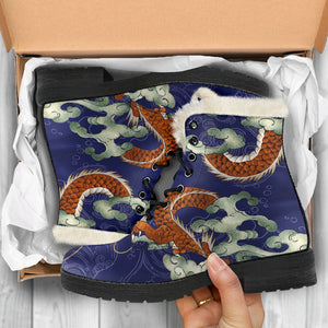 Orange Japanese Dragon Pattern Print Comfy Boots GearFrost