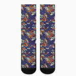 Orange Japanese Dragon Pattern Print Crew Socks