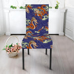 Orange Japanese Dragon Pattern Print Dining Chair Slipcover