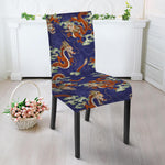 Orange Japanese Dragon Pattern Print Dining Chair Slipcover