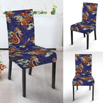 Orange Japanese Dragon Pattern Print Dining Chair Slipcover