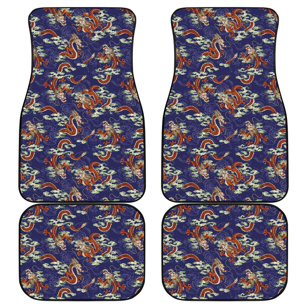 Orange Japanese Dragon Pattern Print Front and Back Car Floor Mats