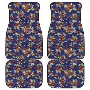 Orange Japanese Dragon Pattern Print Front and Back Car Floor Mats