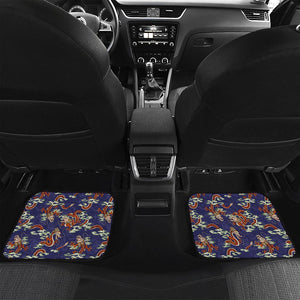 Orange Japanese Dragon Pattern Print Front and Back Car Floor Mats