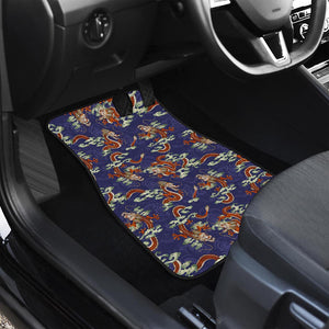 Orange Japanese Dragon Pattern Print Front and Back Car Floor Mats