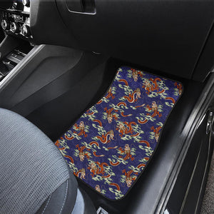 Orange Japanese Dragon Pattern Print Front and Back Car Floor Mats