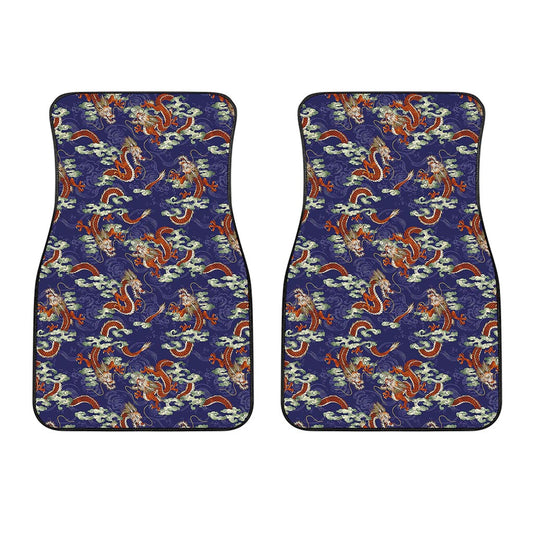 Orange Japanese Dragon Pattern Print Front Car Floor Mats