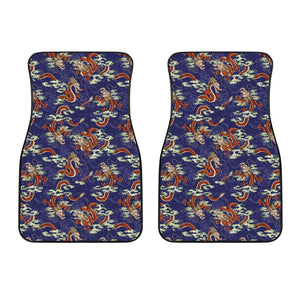 Orange Japanese Dragon Pattern Print Front Car Floor Mats