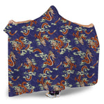 Orange Japanese Dragon Pattern Print Hooded Blanket