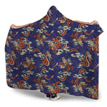 Orange Japanese Dragon Pattern Print Hooded Blanket