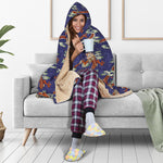 Orange Japanese Dragon Pattern Print Hooded Blanket