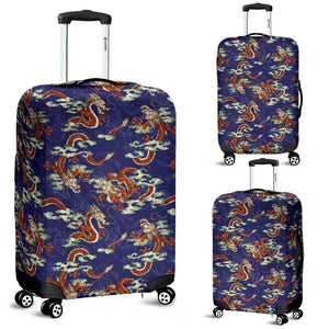 Orange Japanese Dragon Pattern Print Luggage Cover GearFrost