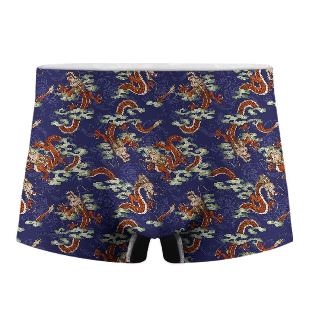 Orange Japanese Dragon Pattern Print Men's Boxer Briefs