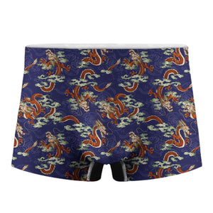 Orange Japanese Dragon Pattern Print Men's Boxer Briefs