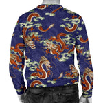 Orange Japanese Dragon Pattern Print Men's Crewneck Sweatshirt GearFrost