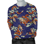 Orange Japanese Dragon Pattern Print Men's Crewneck Sweatshirt GearFrost