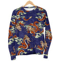 Orange Japanese Dragon Pattern Print Men's Crewneck Sweatshirt