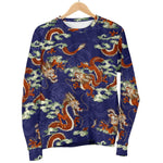 Orange Japanese Dragon Pattern Print Men's Crewneck Sweatshirt GearFrost