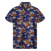 Orange Japanese Dragon Pattern Print Men's Short Sleeve Shirt