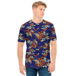 Orange Japanese Dragon Pattern Print Men's T-Shirt