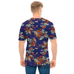 Orange Japanese Dragon Pattern Print Men's T-Shirt