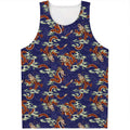 Orange Japanese Dragon Pattern Print Men's Tank Top