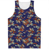 Orange Japanese Dragon Pattern Print Men's Tank Top