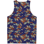 Orange Japanese Dragon Pattern Print Men's Tank Top