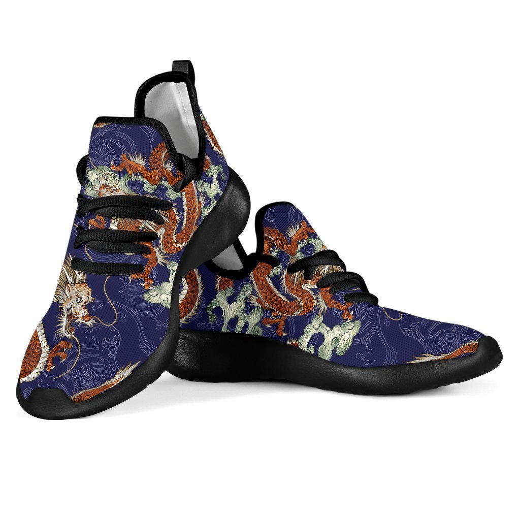 Orange Japanese Dragon Pattern Print Mesh Knit Shoes GearFrost