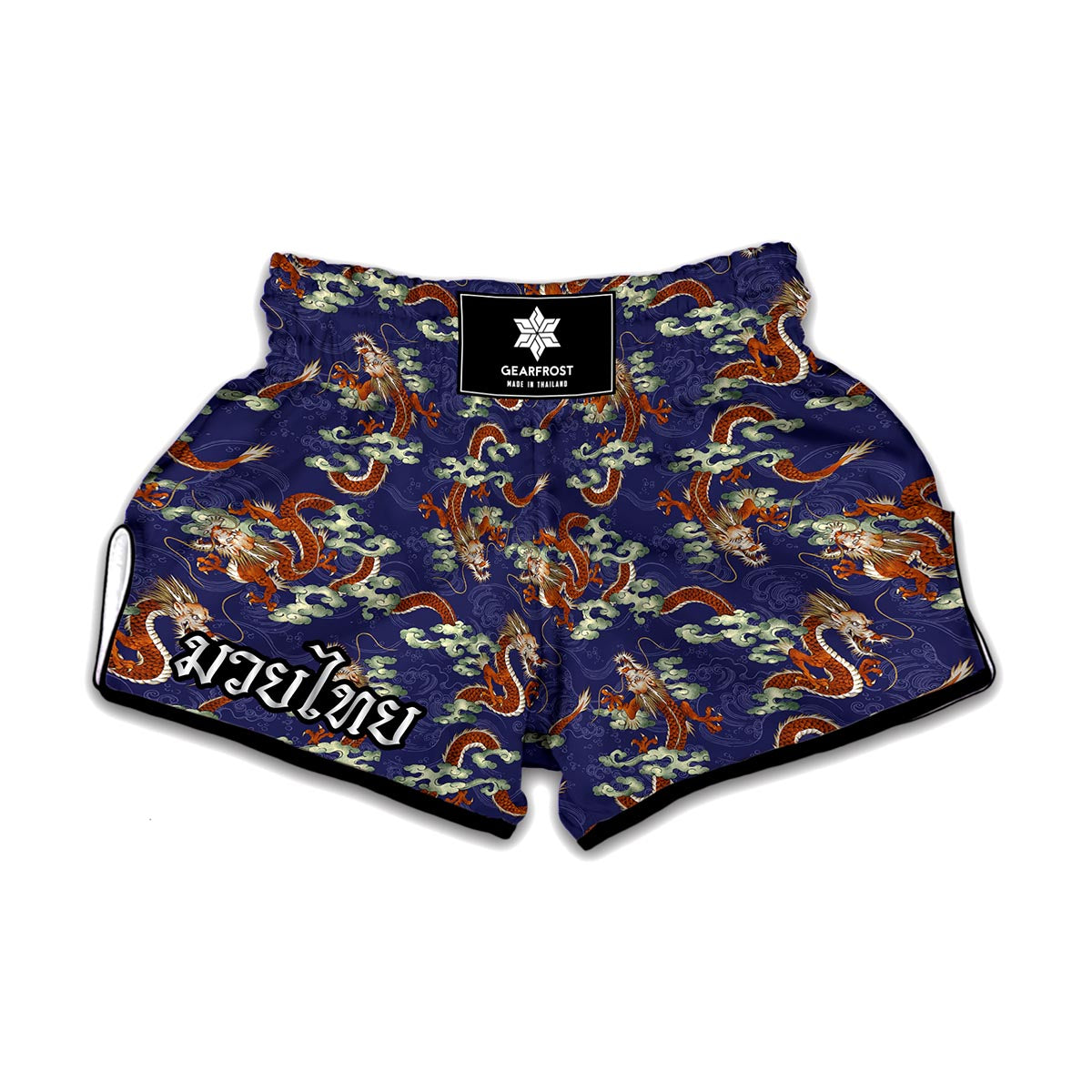 Orange Japanese Dragon Pattern Print Muay Thai Boxing Shorts