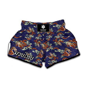 Orange Japanese Dragon Pattern Print Muay Thai Boxing Shorts