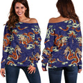 Orange Japanese Dragon Pattern Print Off The Shoulder Sweatshirt
