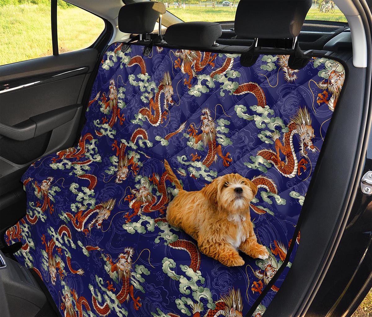 Orange Japanese Dragon Pattern Print Pet Car Back Seat Cover