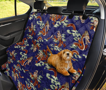 Orange Japanese Dragon Pattern Print Pet Car Back Seat Cover