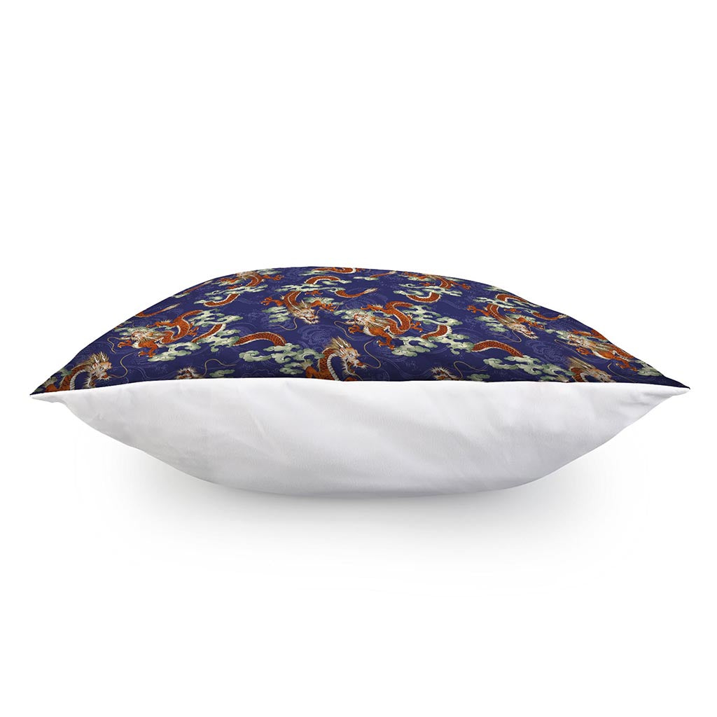 Orange Japanese Dragon Pattern Print Pillow Cover