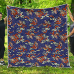 Orange Japanese Dragon Pattern Print Quilt