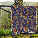 Orange Japanese Dragon Pattern Print Quilt