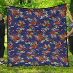 Orange Japanese Dragon Pattern Print Quilt