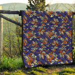 Orange Japanese Dragon Pattern Print Quilt