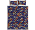 Orange Japanese Dragon Pattern Print Quilt Bed Set