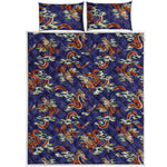 Orange Japanese Dragon Pattern Print Quilt Bed Set