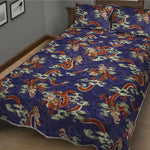 Orange Japanese Dragon Pattern Print Quilt Bed Set