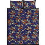 Orange Japanese Dragon Pattern Print Quilt Bed Set