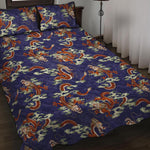 Orange Japanese Dragon Pattern Print Quilt Bed Set