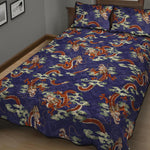 Orange Japanese Dragon Pattern Print Quilt Bed Set