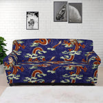 Orange Japanese Dragon Pattern Print Sofa Cover